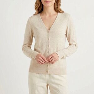 Gap Cardigan Sweater Womens Large Beige Knit Space Dye Button Front Long Sleeve
